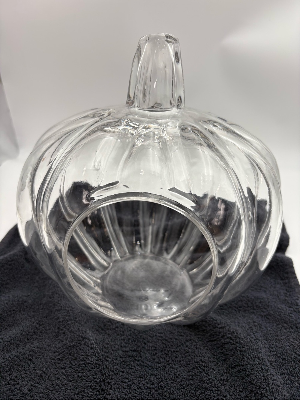 Large Vintage Clear Glass Pumpkin with Round Opening